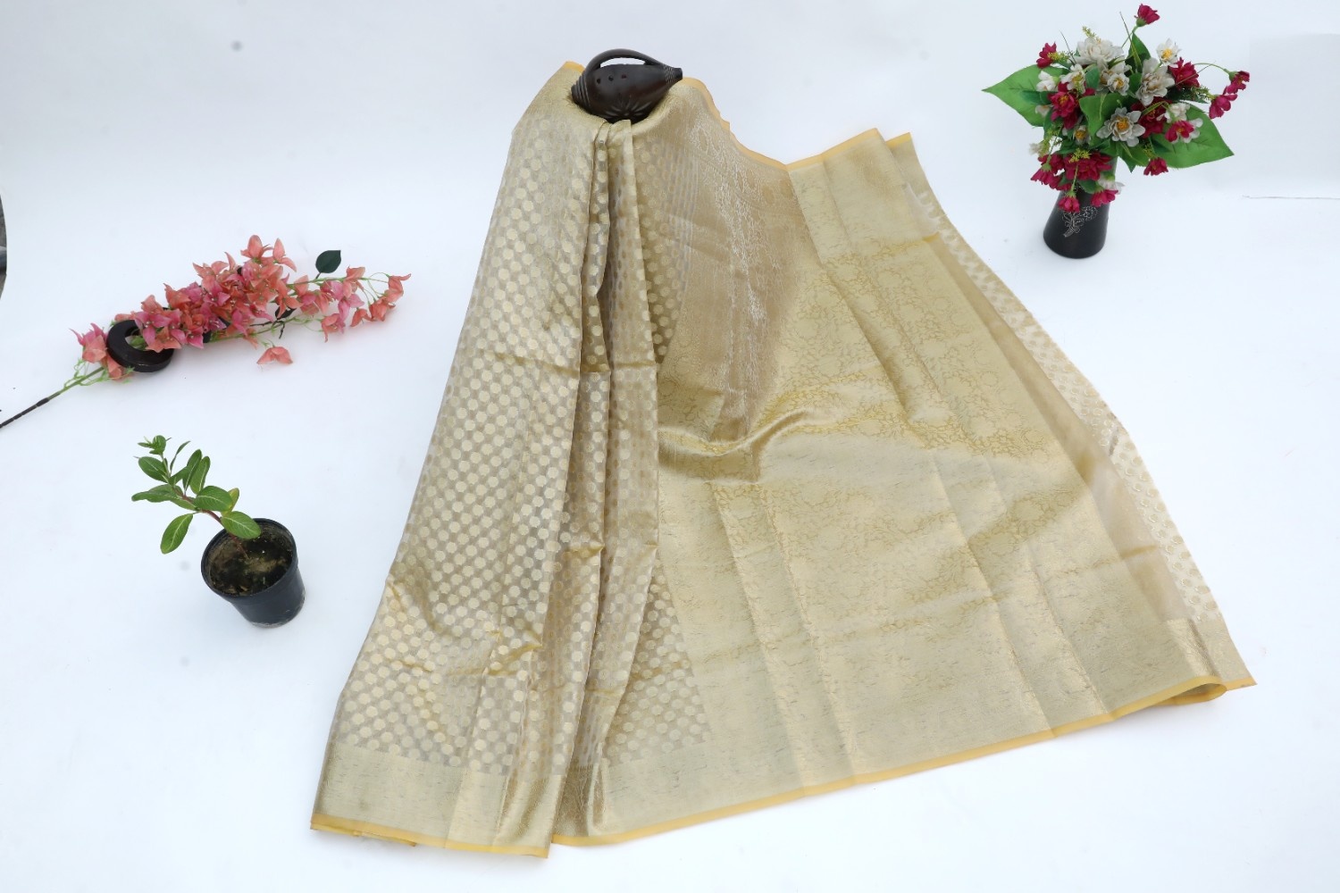 Gold Tissue Silk Saree with Floral Motifs