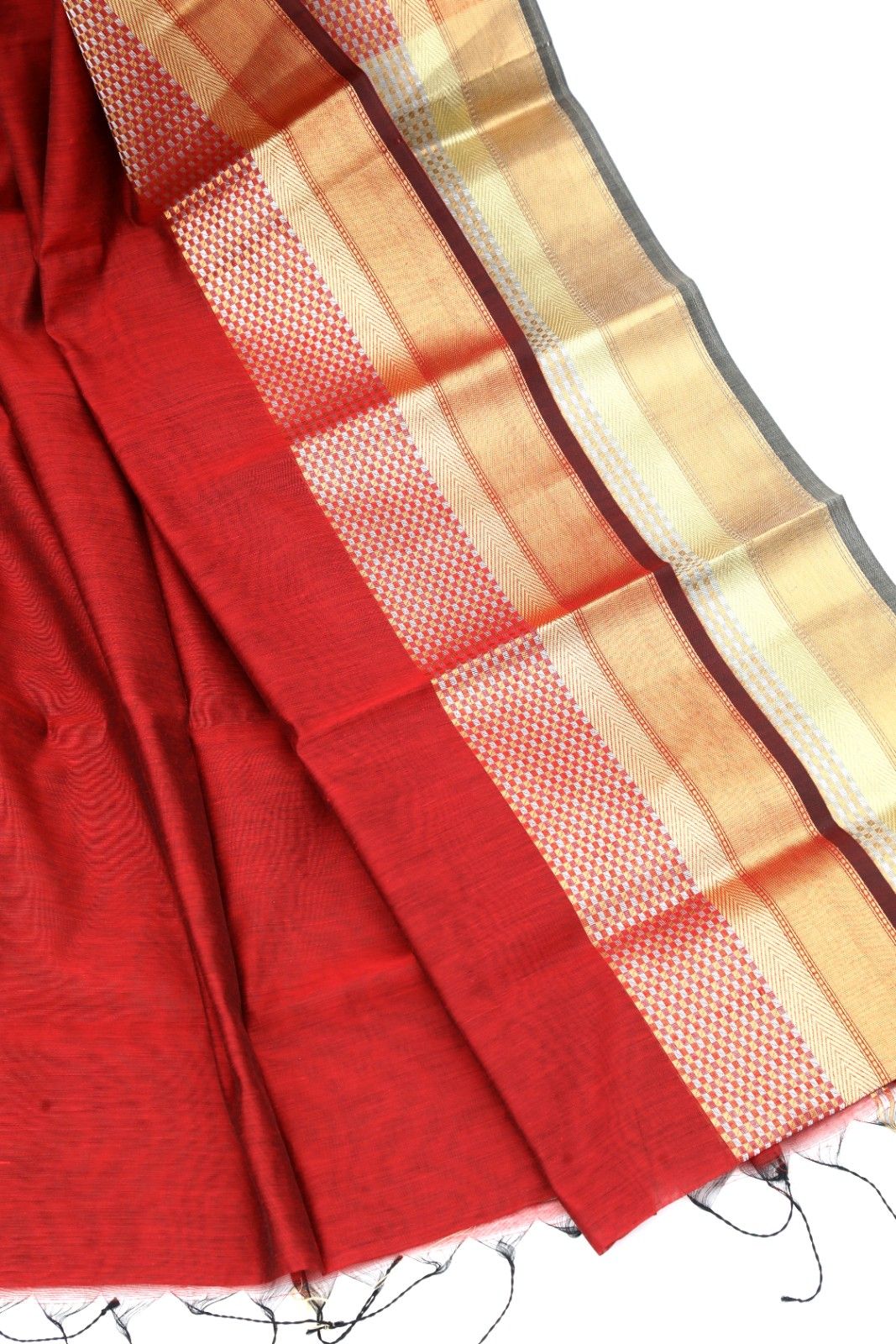 Classic Maroon Handloom Saree with Golden Zari Border