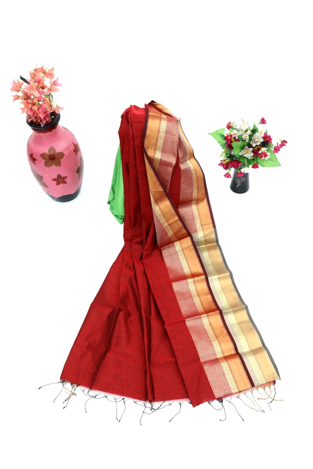 Classic Maroon Handloom Saree with Golden Zari Border