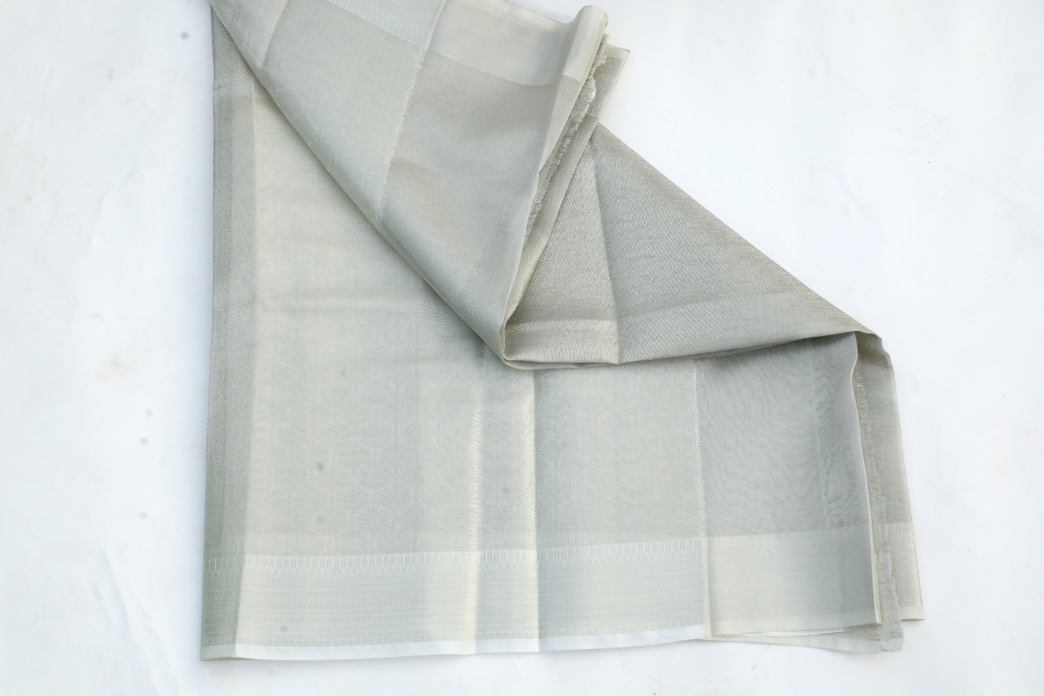 Silver Grey Silk Saree with Geometric Weaves