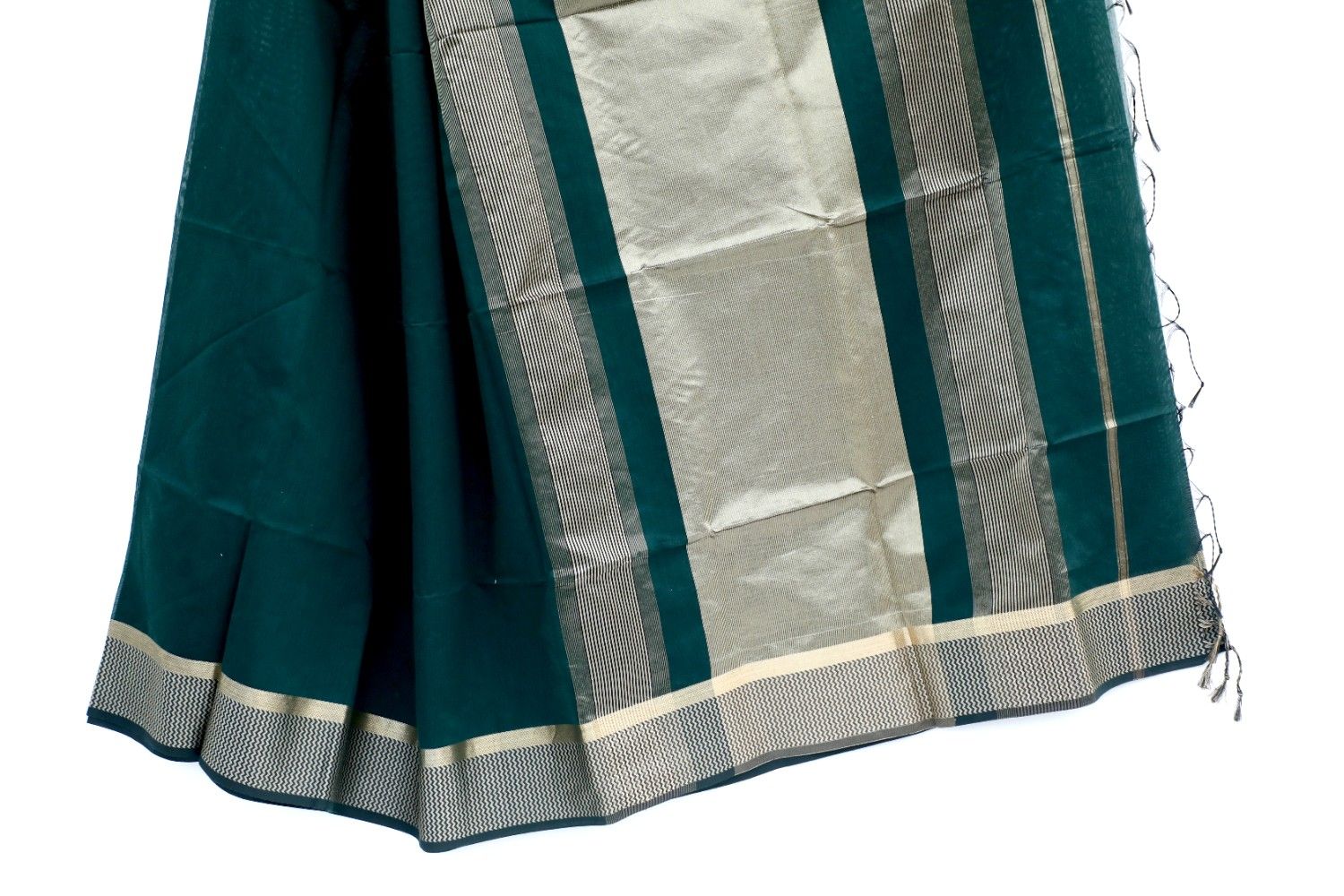 Dark Green Maheshwari Cotton Silk Saree with Gold Zari Border