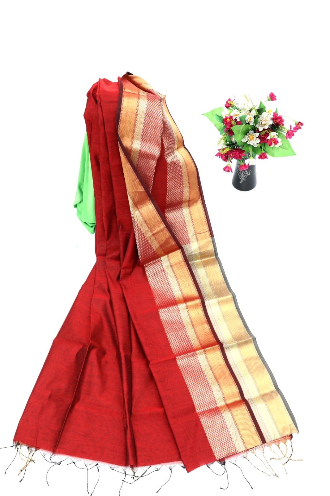 Classic Maroon Handloom Saree with Golden Zari Border