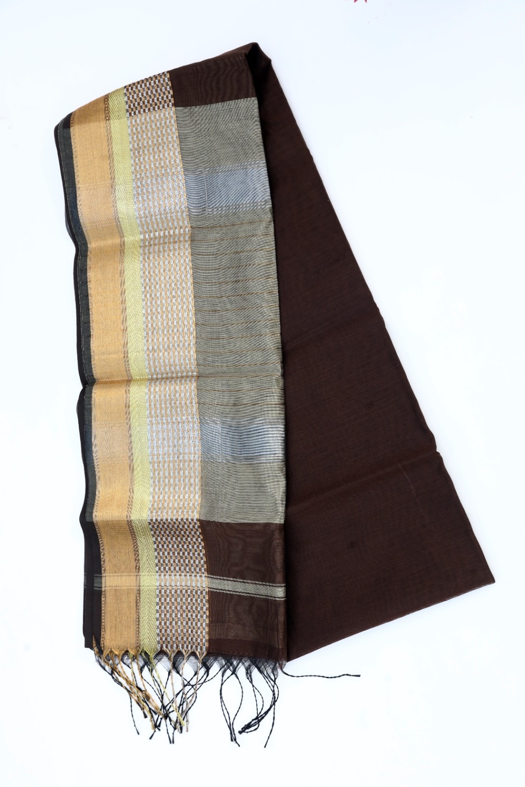 Coffee Brown & Beige Handloom Saree with Golden Border