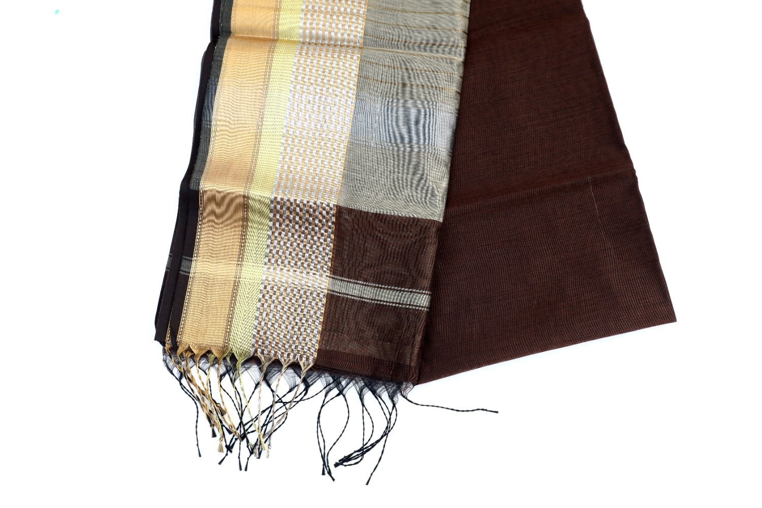 Coffee Brown & Beige Handloom Saree with Golden Border