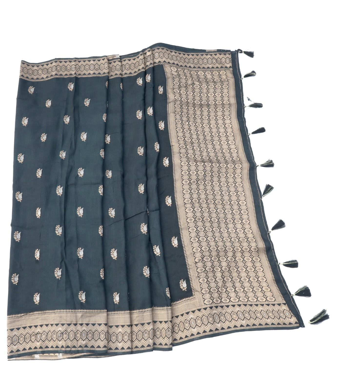 Teal Banarasi Silk Saree with Antique Zari Booti and Border