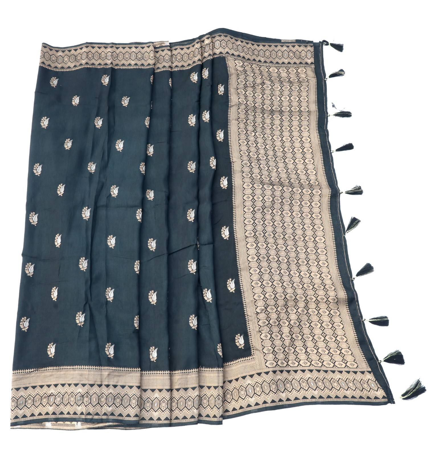 Teal Banarasi Silk Saree with Antique Zari Booti and Border