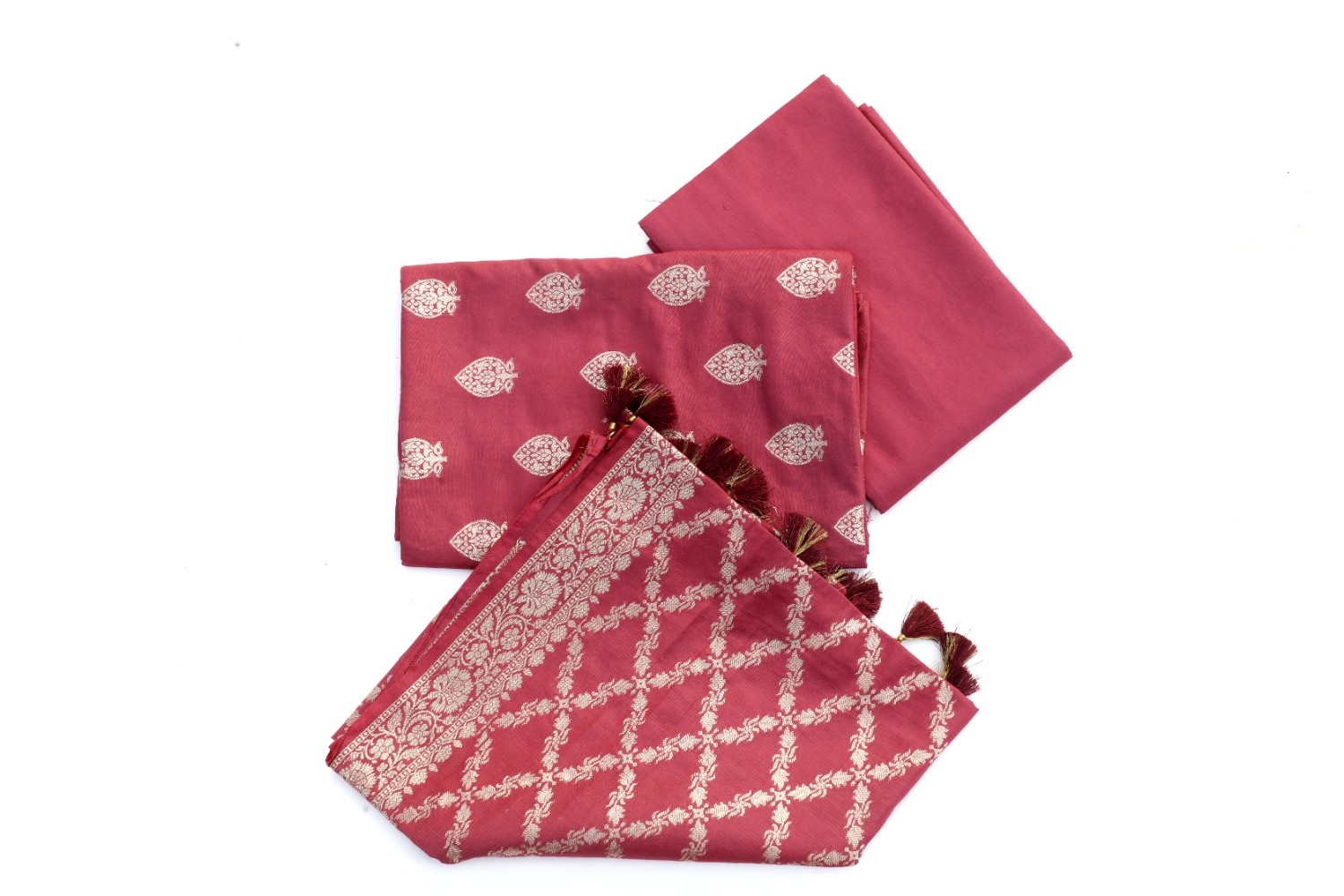 Maroon Banarasi Silk Saree with Tassels & Jaal Weaving