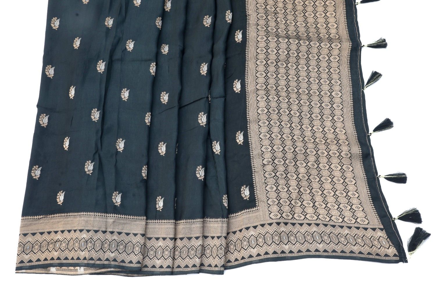 Teal Banarasi Silk Saree with Antique Zari Booti and Border