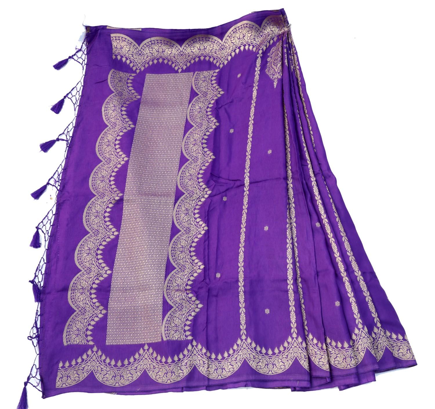 Royal Purple Georgette Banarasi Saree with Scallop Zari Border