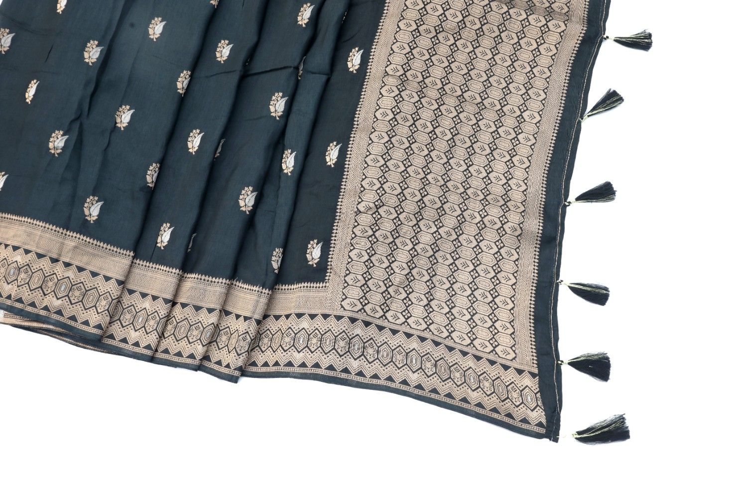 Teal Banarasi Silk Saree with Antique Zari Booti and Border