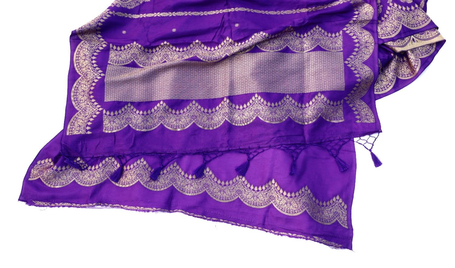 Royal Purple Georgette Banarasi Saree with Scallop Zari Border