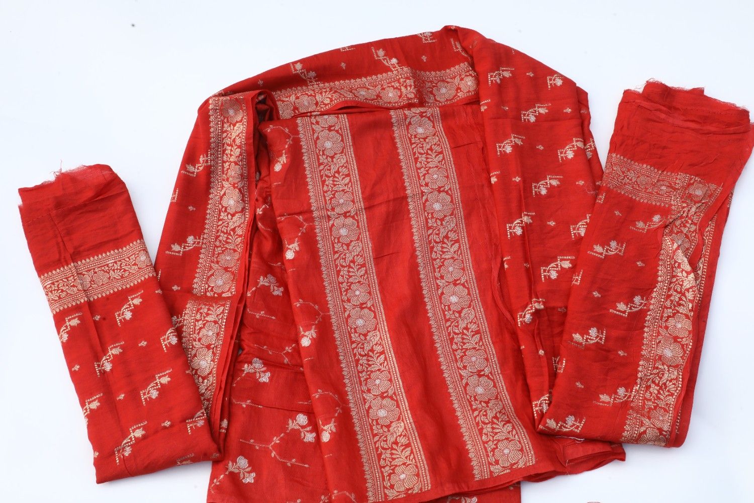 Red Banarasi Silk Saree with Floral Zari Weaving
