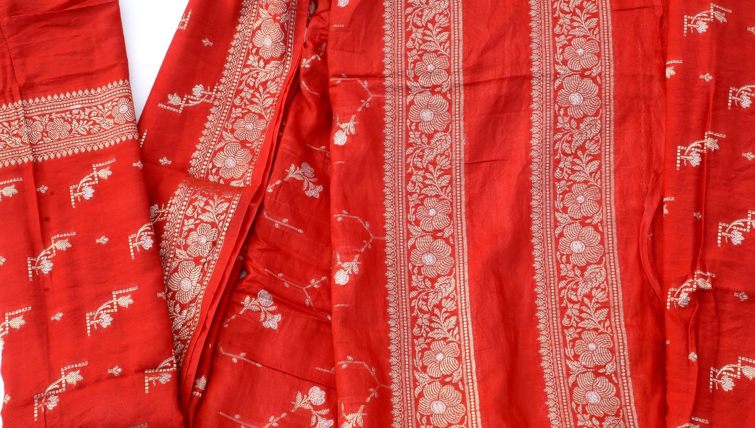 Red Banarasi Silk Saree with Floral Zari Weaving