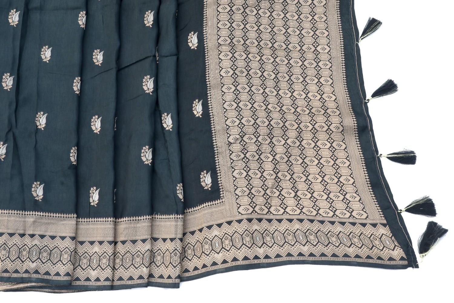 Teal Banarasi Silk Saree with Antique Zari Booti and Border