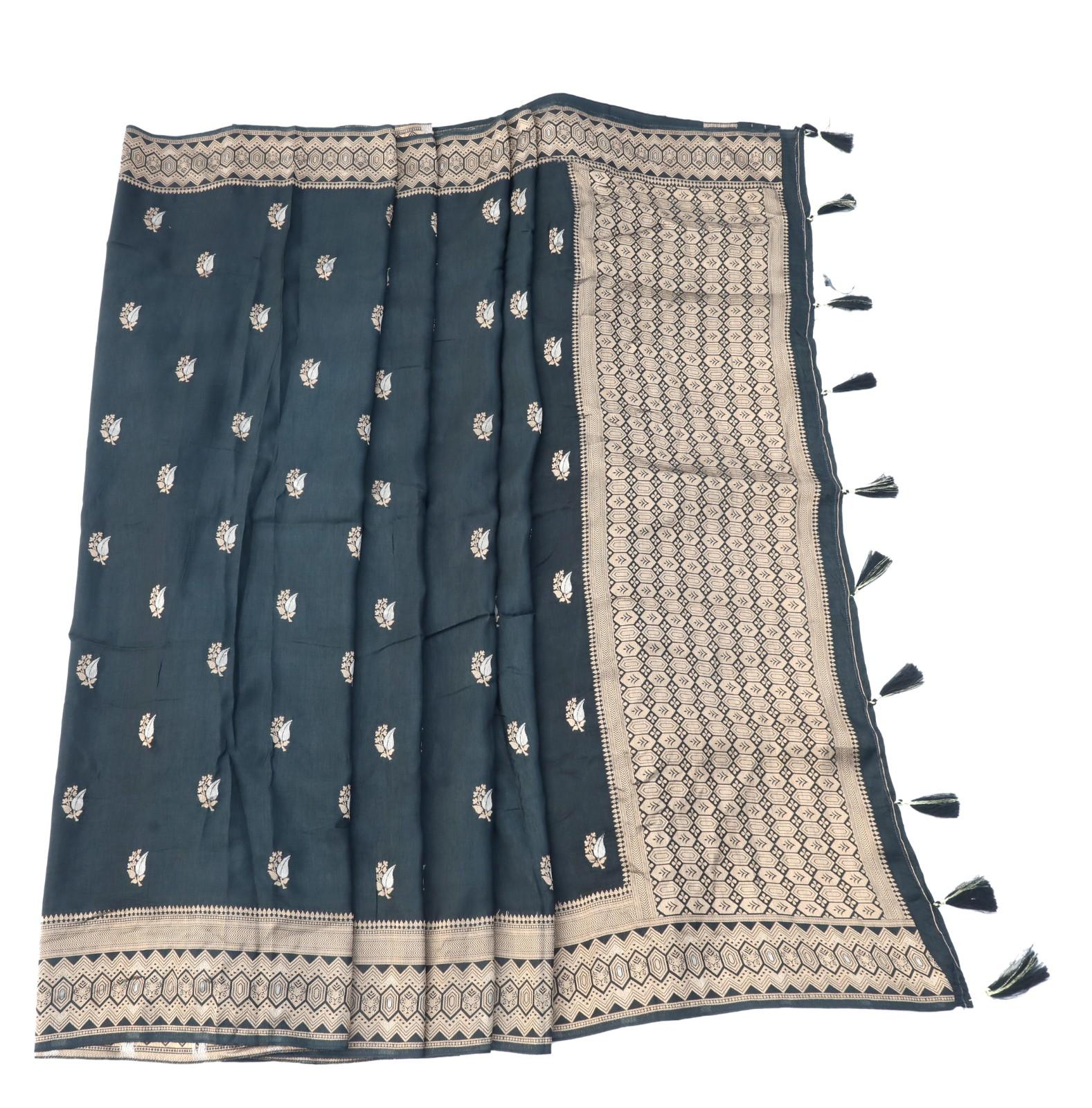 Teal Banarasi Silk Saree with Antique Zari Booti and Border