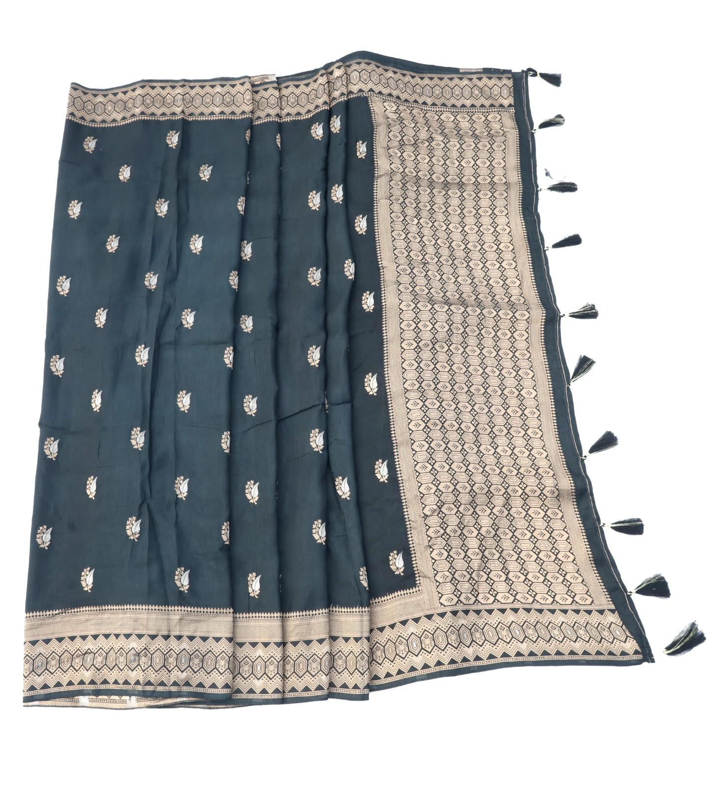 Teal Banarasi Silk Saree with Antique Zari Booti and Border