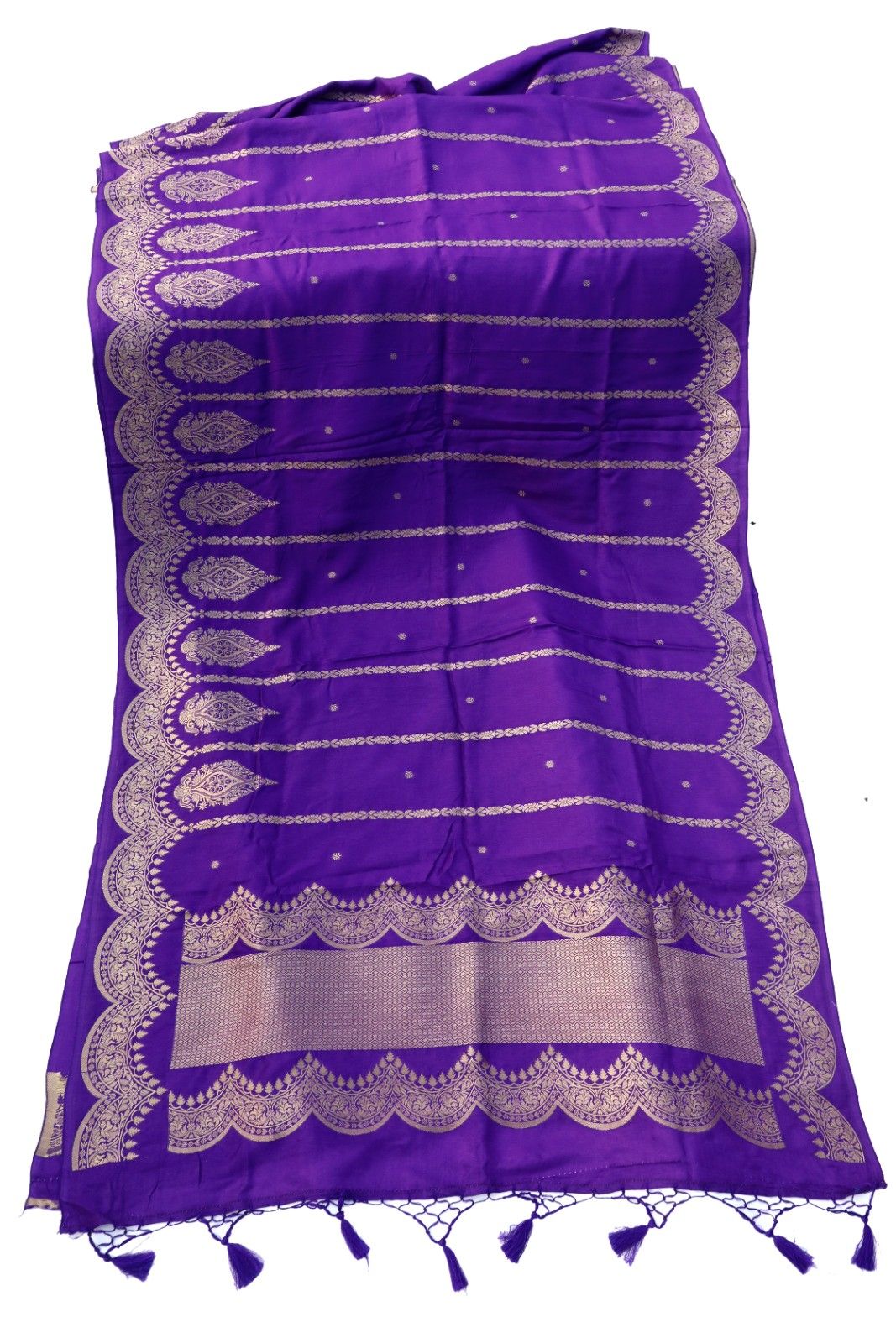 Royal Purple Georgette Banarasi Saree with Scallop Zari Border