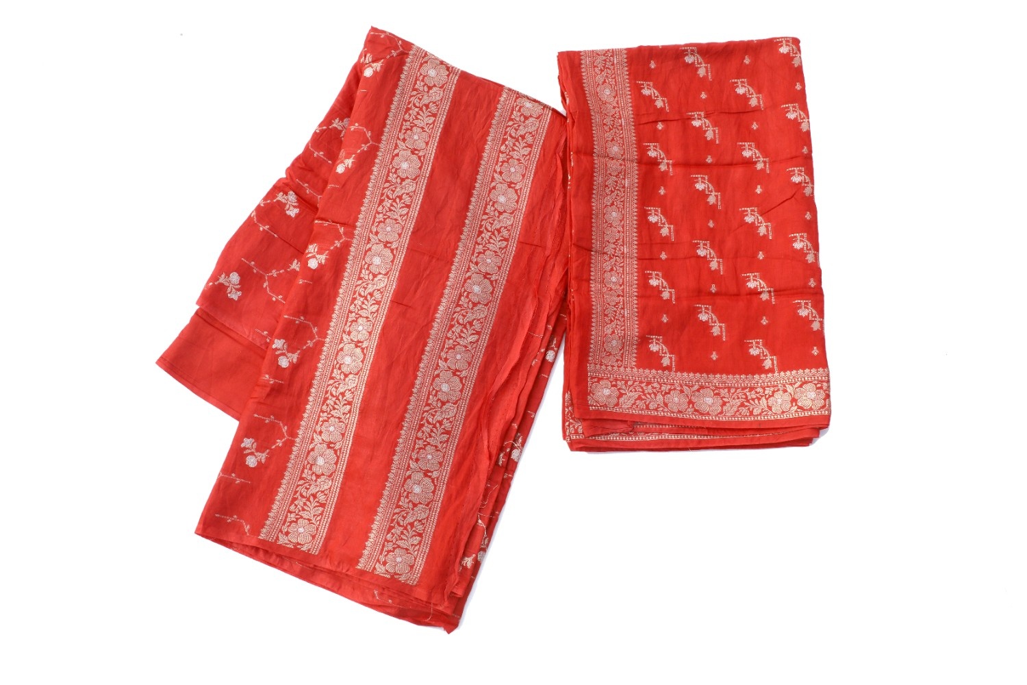 Red Banarasi Silk Saree with Floral Zari Weaving