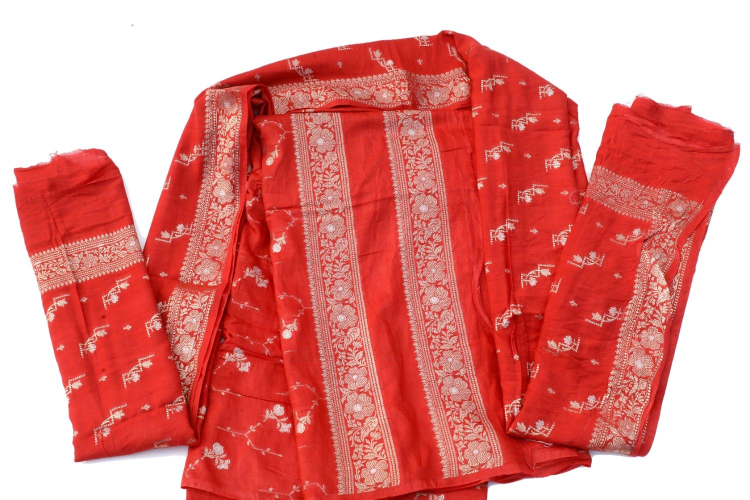 Red Banarasi Silk Saree with Floral Zari Weaving