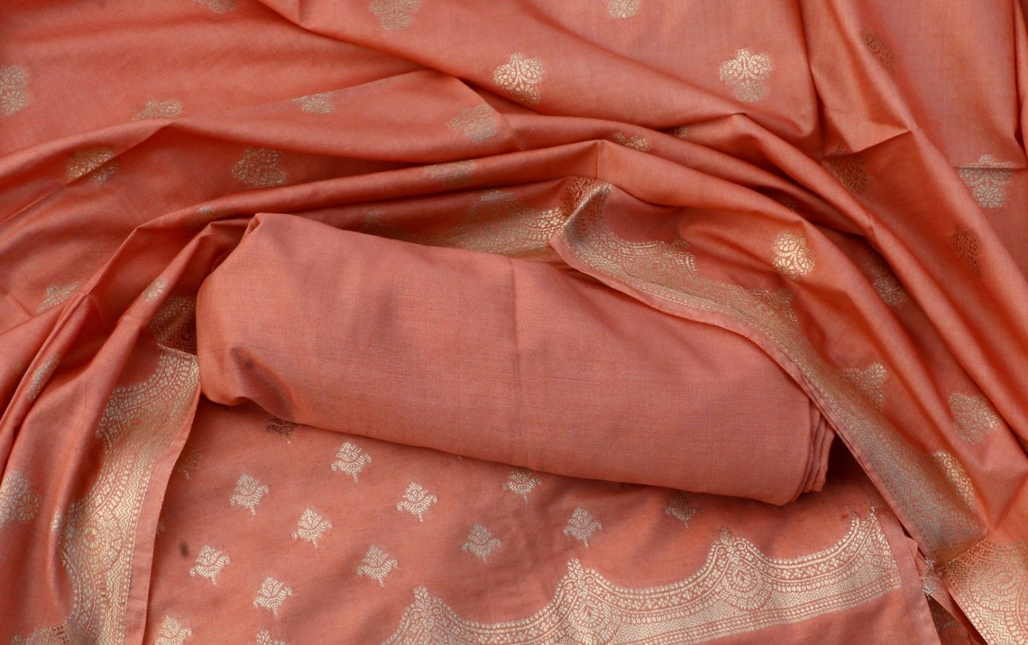 Peach Banarasi Silk Saree with Gold Zari Butta