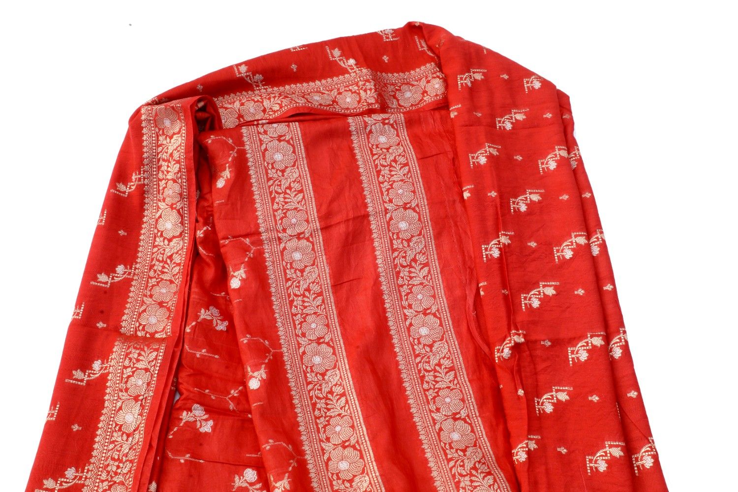 Red Banarasi Silk Saree with Floral Zari Weaving